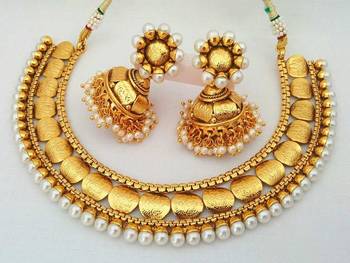 Magnificent Mahalaxmi Gold Coin Necklace Set in Perfect harmony with Pearls. 1