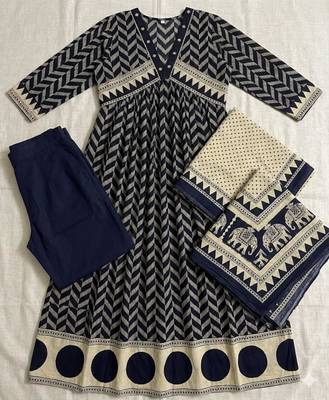 royal blue cotton anarkali set  4
