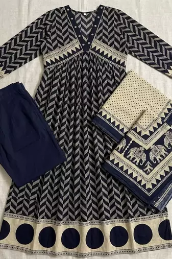 royal blue cotton anarkali set 
