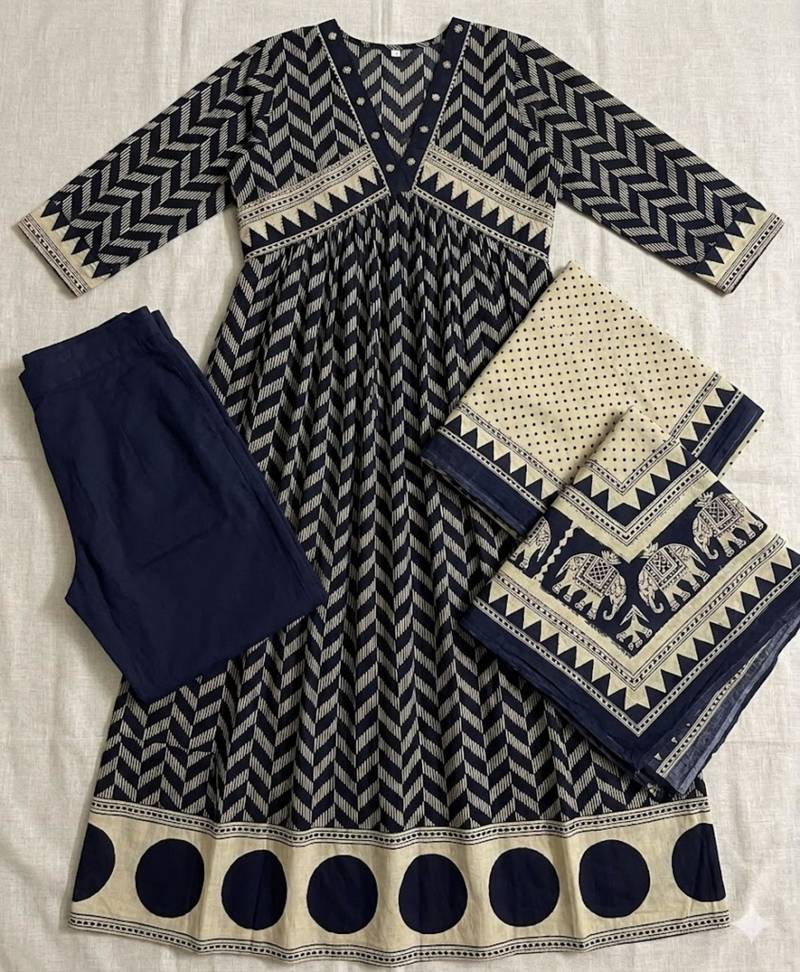 royal blue cotton anarkali set 