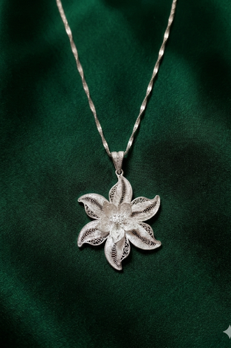 925 sterling silver floral filigree pendant necklace for women