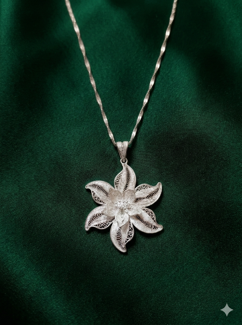 925 sterling silver floral filigree pendant necklace for women