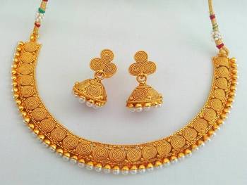 Glamorous Gold Designer Necklace Set in Perfect Harmony with Pearls. 1