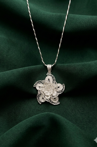925 sterling silver handcrafted floral filigree pendant necklace for women