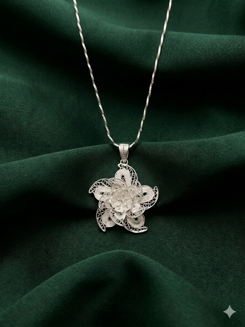925 sterling silver handcrafted floral filigree pendant necklace for women