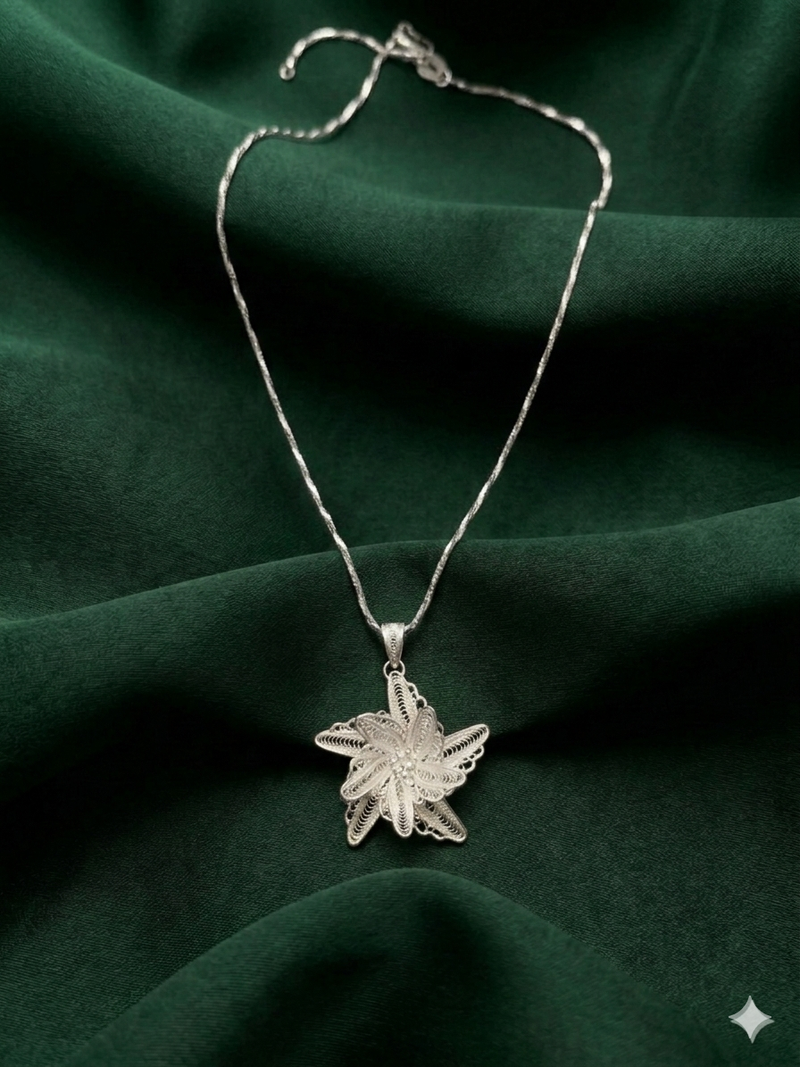 925 sterling silver star floral filigree pendant necklace for women