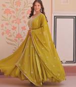 Mehendi star georgette rich sequins and beads embroidery flared gown with heavy dupatta