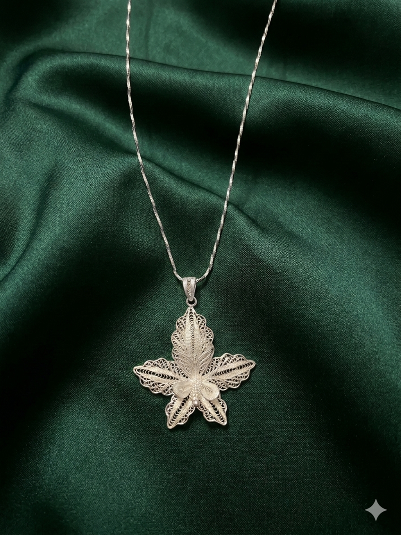 925 sterling silver elegant leaf floral filigree pendant necklace for women