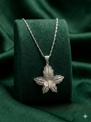 925 sterling silver elegant leaf floral filigree pendant necklace for women 2
