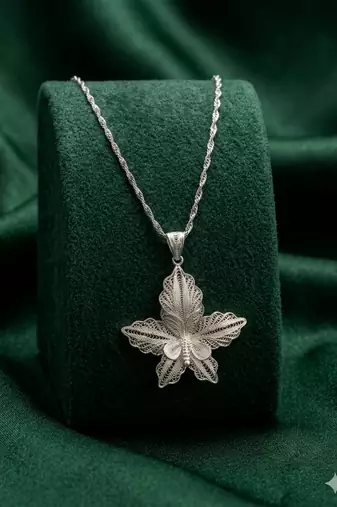 925 sterling silver elegant leaf floral filigree pendant necklace for women