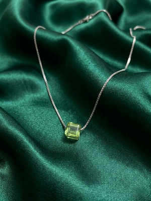925 sterling silver square green stone pendant necklace for women 1