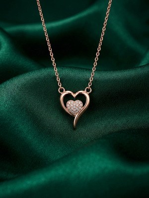 925 sterling silver rose gold-plated heart pendant necklace with crystal pav?? center for women 1