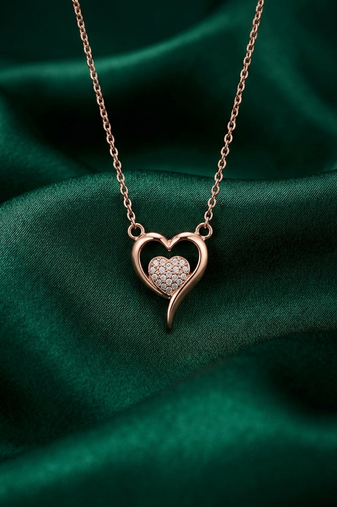925 sterling silver rose gold-plated heart pendant necklace with crystal pavé center for women