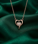 925 sterling silver rose gold-plated heart pendant necklace with crystal pav?? center for women