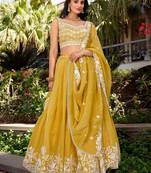Women's Chinon Embroidery Work Semi-Stitched Lehenga Choli With Dupatta