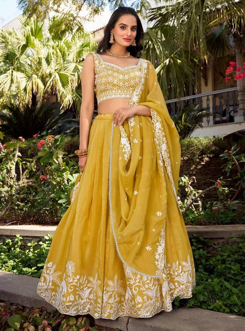 Women's Chinon Embroidery Work Semi-Stitched Lehenga Choli With Dupatta