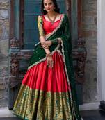 Women's Jacquard Zari Weaving Embellished Semi-Stitched Lehenga Choli With Dupatta