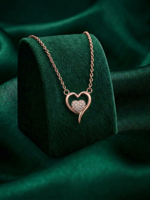 925 sterling silver rose gold-plated heart pendant necklace with crystal pav?? center for women 2
