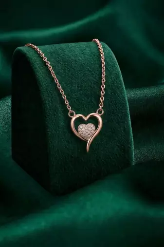 925 sterling silver rose gold-plated heart pendant necklace with crystal pav?? center for women