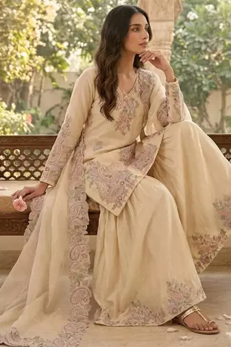 cream embroidered kurta set