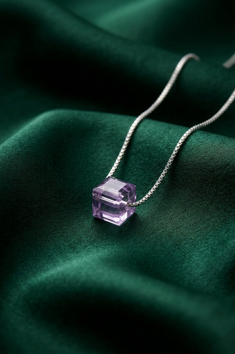 925 sterling silver minimalist purple stone cube pendant necklace for women