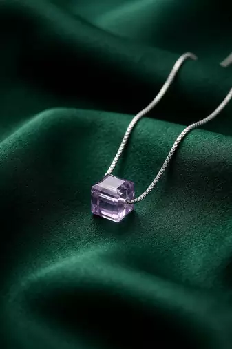 925 sterling silver minimalist purple stone cube pendant necklace for women