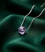 925 sterling silver minimalist purple stone cube pendant necklace for women