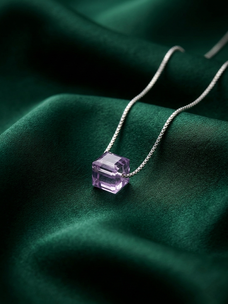 925 sterling silver minimalist purple stone cube pendant necklace for women