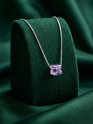 925 sterling silver minimalist purple stone cube pendant necklace for women 2
