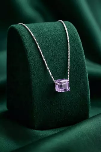 925 sterling silver minimalist purple stone cube pendant necklace for women