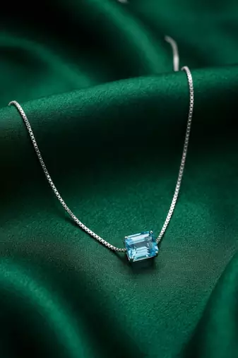 925 sterling silver square blue stone minimalist pendant necklace for women