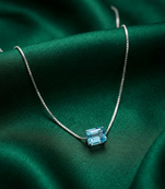 925 sterling silver square blue stone minimalist pendant necklace for women