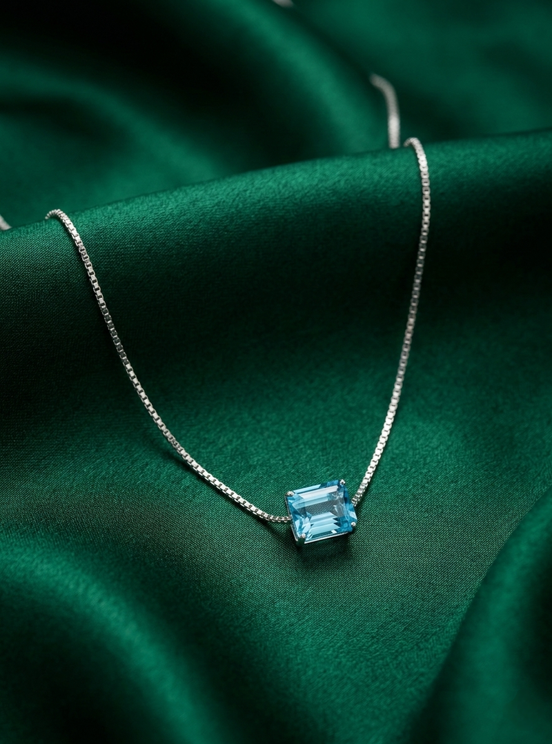 925 sterling silver square blue stone minimalist pendant necklace for women