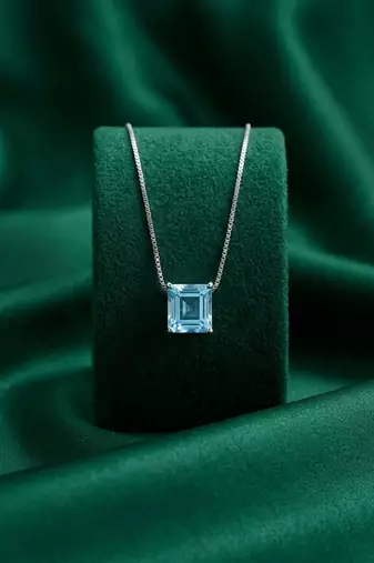 925 sterling silver square blue stone minimalist pendant necklace for women