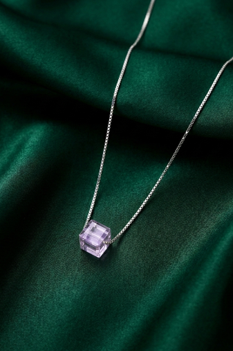 925 sterling silver geometric purple cube pendant necklace for women