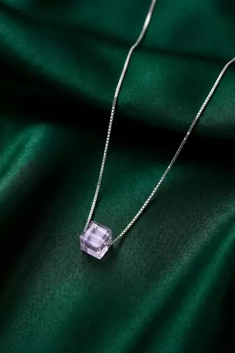 925 sterling silver geometric purple cube pendant necklace for women