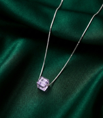 925 sterling silver geometric purple cube pendant necklace for women