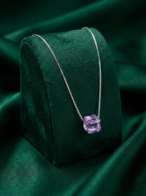 925 sterling silver geometric purple cube pendant necklace for women 2