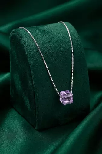 925 sterling silver geometric purple cube pendant necklace for women