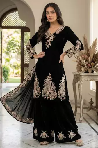 black embroidered kurta set