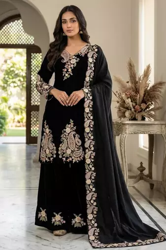 black embroidered kurta set