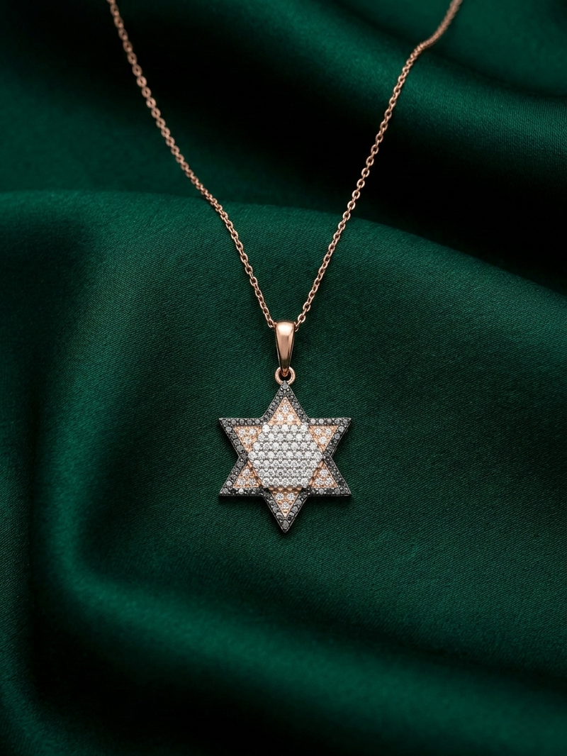 925 sterling silver rose gold-plated star pendant necklace with pavé crystal detailing for women