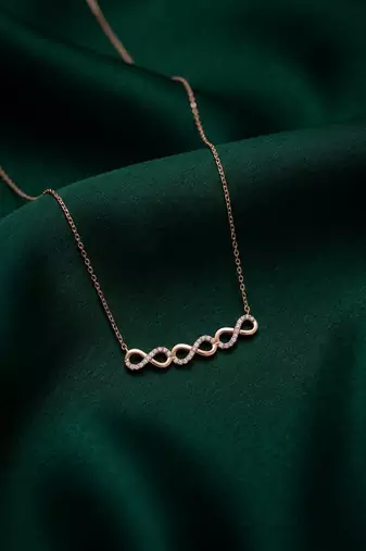 925 sterling silver rose gold-plated infinity link pendant necklace with crystal accents for women