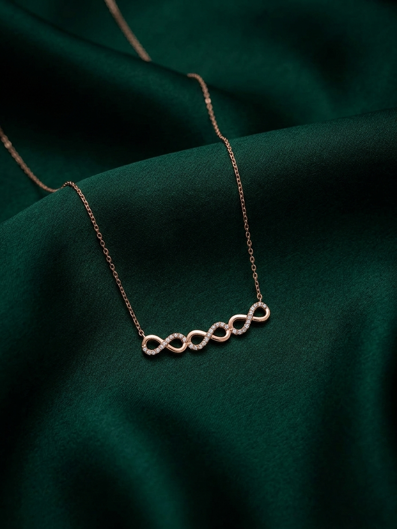 925 sterling silver rose gold-plated infinity link pendant necklace with crystal accents for women