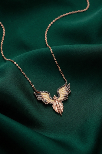 925 sterling silver rose gold-plated angel wings pendant necklace for women