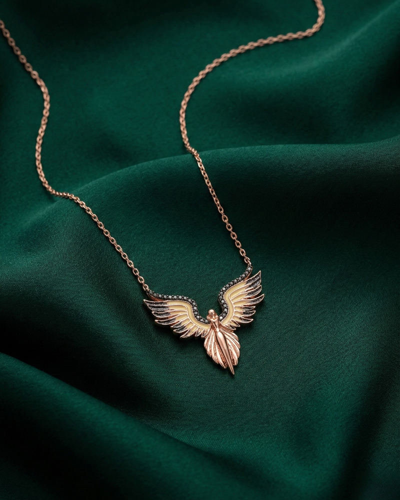 925 sterling silver rose gold-plated angel wings pendant necklace for women