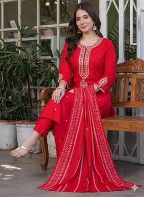 red embroidered kurta set 3