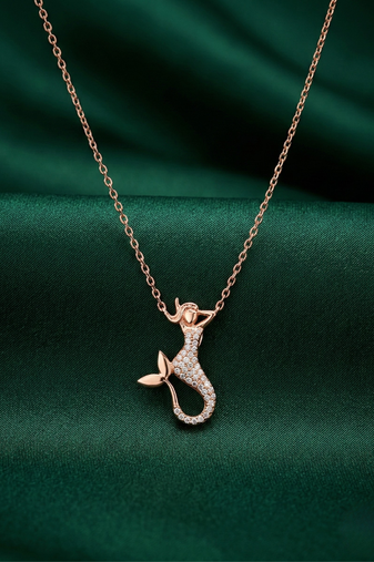 925 sterling silver rose gold-plated mermaid pendant necklace with crystal detailing for women