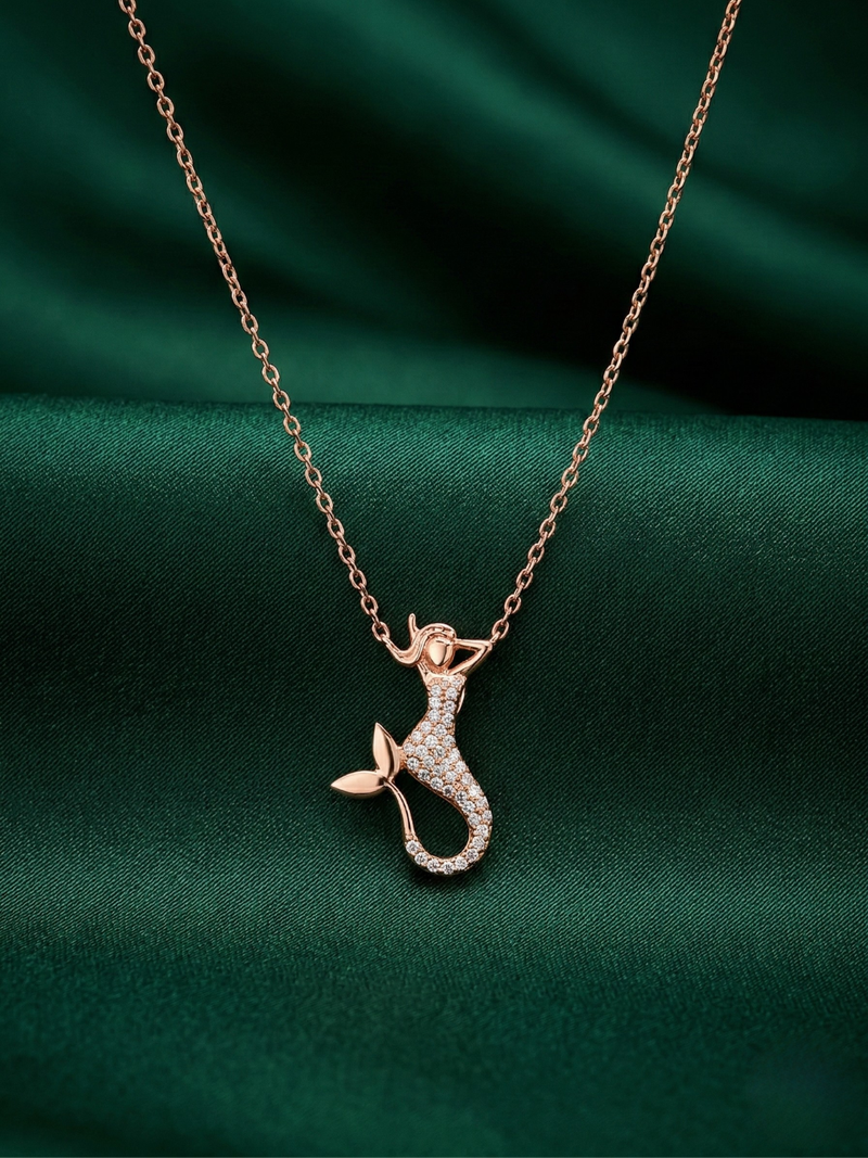 925 sterling silver rose gold-plated mermaid pendant necklace with crystal detailing for women