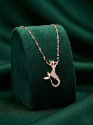 925 sterling silver rose gold-plated mermaid pendant necklace with crystal detailing for women 2